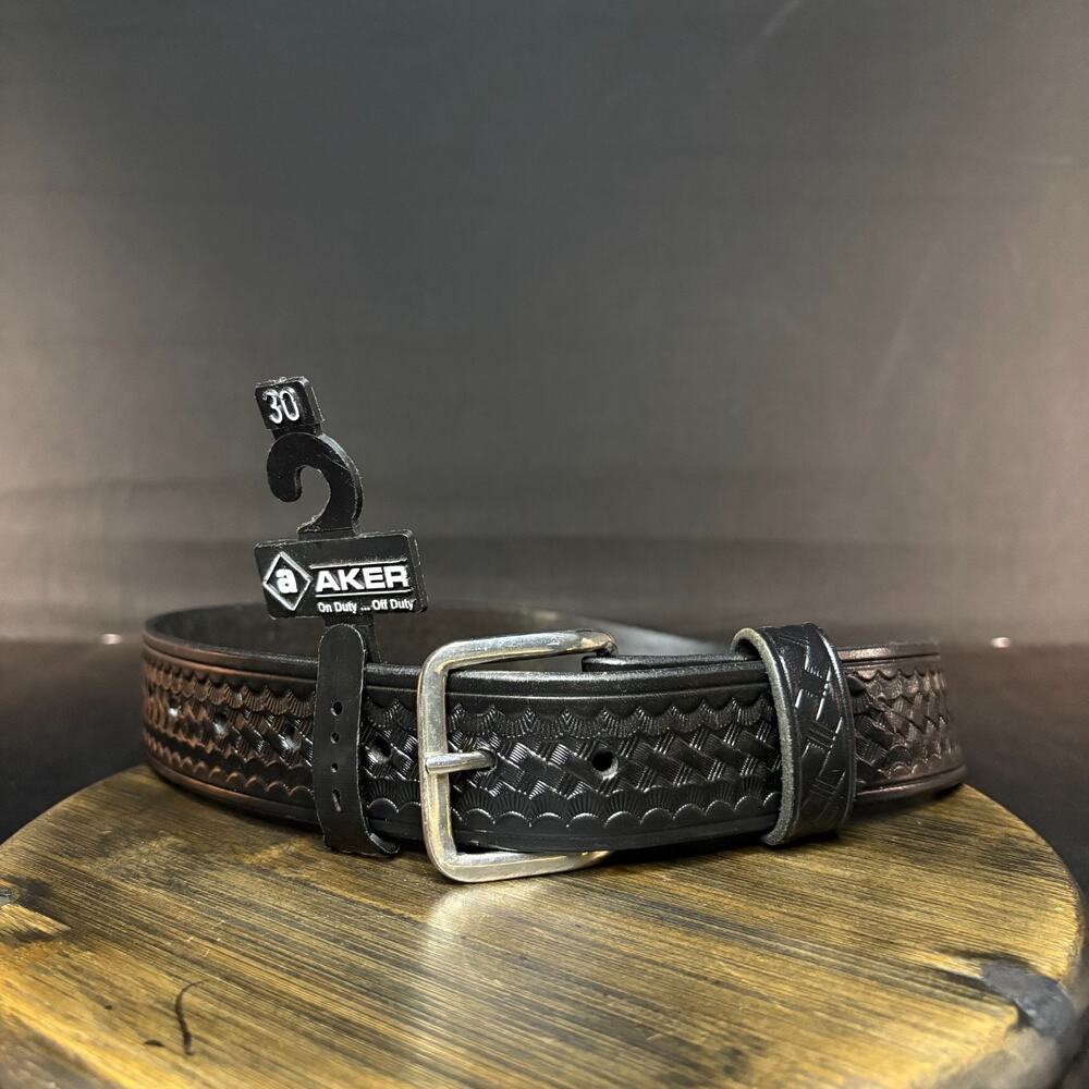 Aker Garrison Belt Size 30" B08 Pant Basketweave Black Leather Nickel Buckle